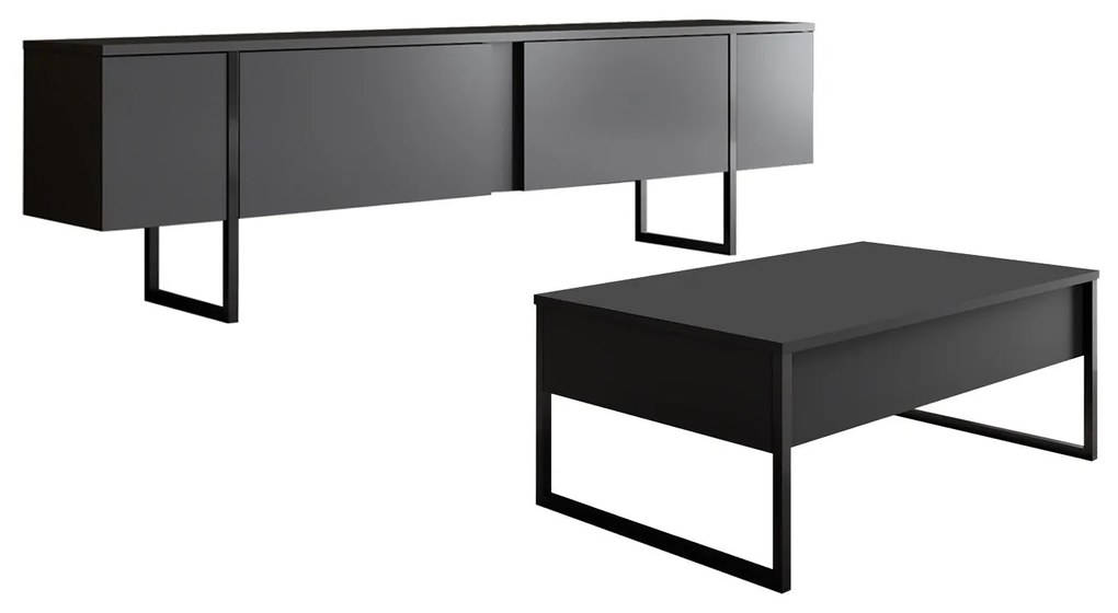 Conjunto de Mobiliário de Sala Luxe Set – Preto Antracite – TV Stand: