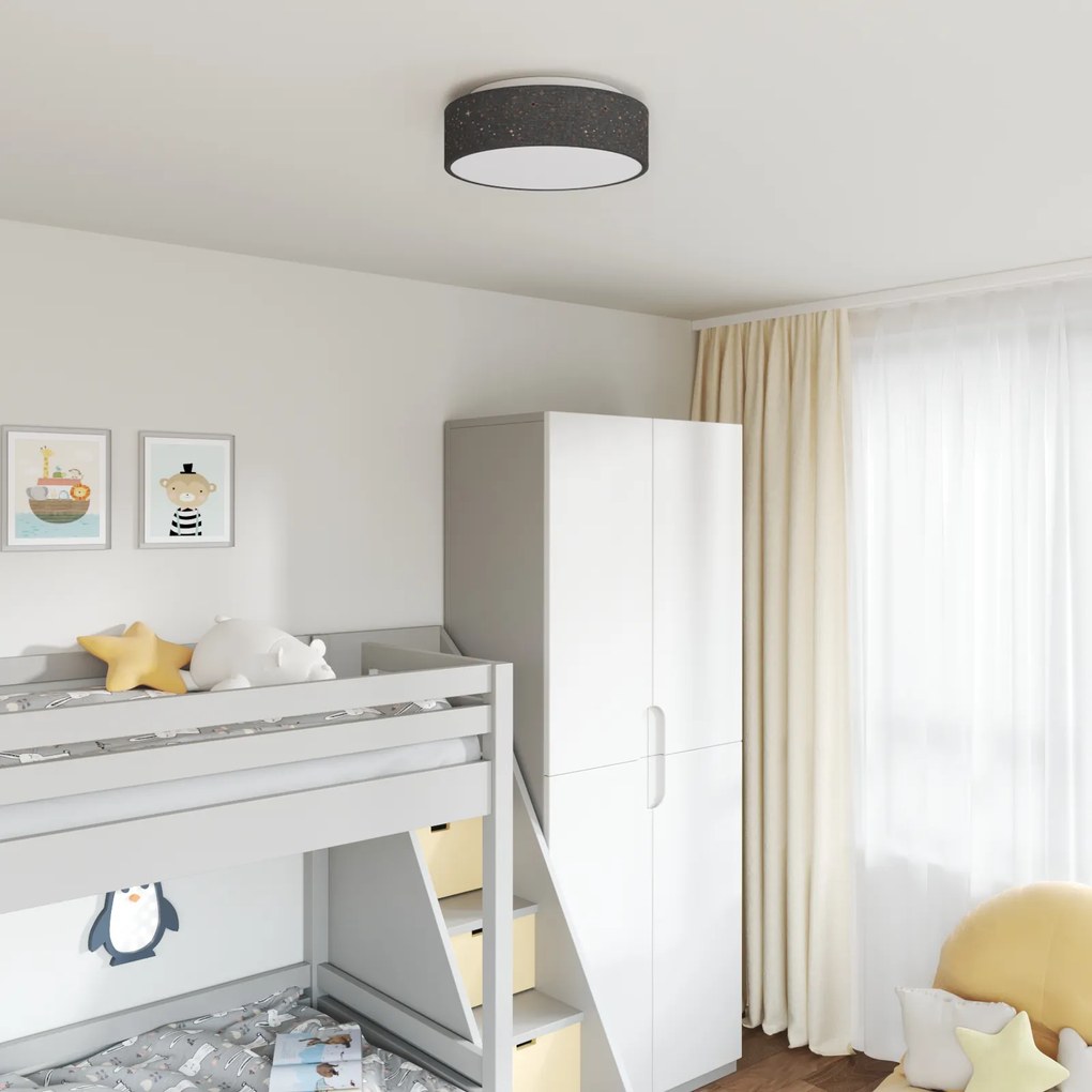 vidaXL Luzes de Teto com Abajur Estrelado Preto Ø 38 cm Tecido E27