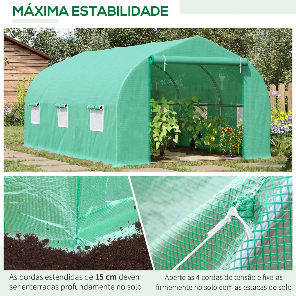 Estufa Tipo Túnel 450x300x200 cm Estufa de Jardim com Porta e 6 Janela