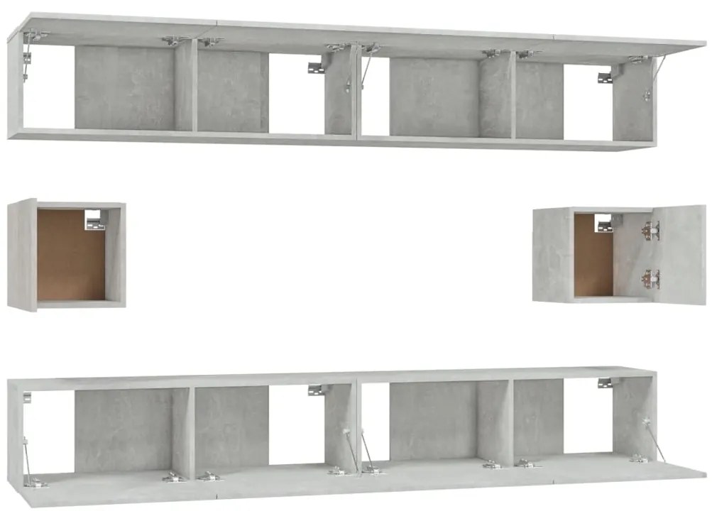 Conjunto móveis de TV 6 pcs madeira processada cinzento cimento