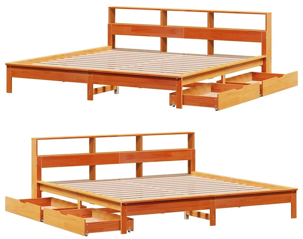 Cama com estante sem colchão 200x200 cm pinho maciço