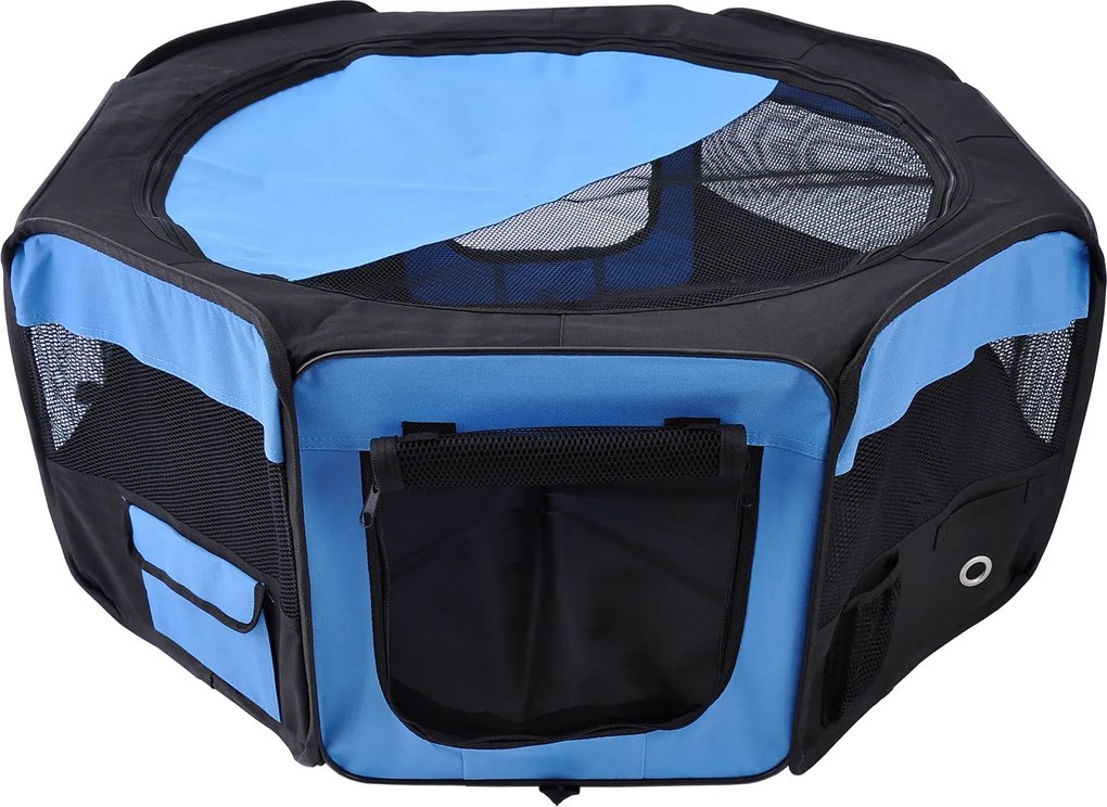 PawHut Parque Dobrável para Cães e Gatos, Cercado Portátil para Animais Pequenos, Impermeável em Tecido Oxford, Ø90x41 cm, Azul | Aosom Portugal
