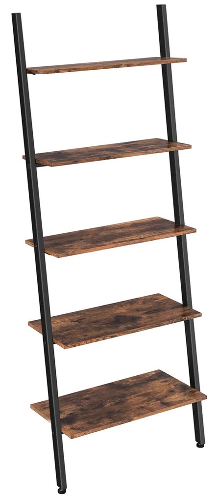 Prateleira de escada industrial VASAGLE, estante de 5 níveis, prateleira de parede para sala de estar, cozinha, escritório, aço estável, encostada na parede, marrom rústico e preto LLS46BX