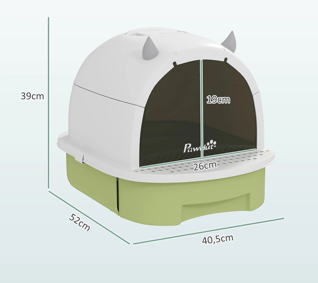 Caixa de Areia para Gatos Fechada com Tampa e Bandeja Amovíveis Filtro de Carvão e Pá 40,5x52x39 cm Branco e Verde