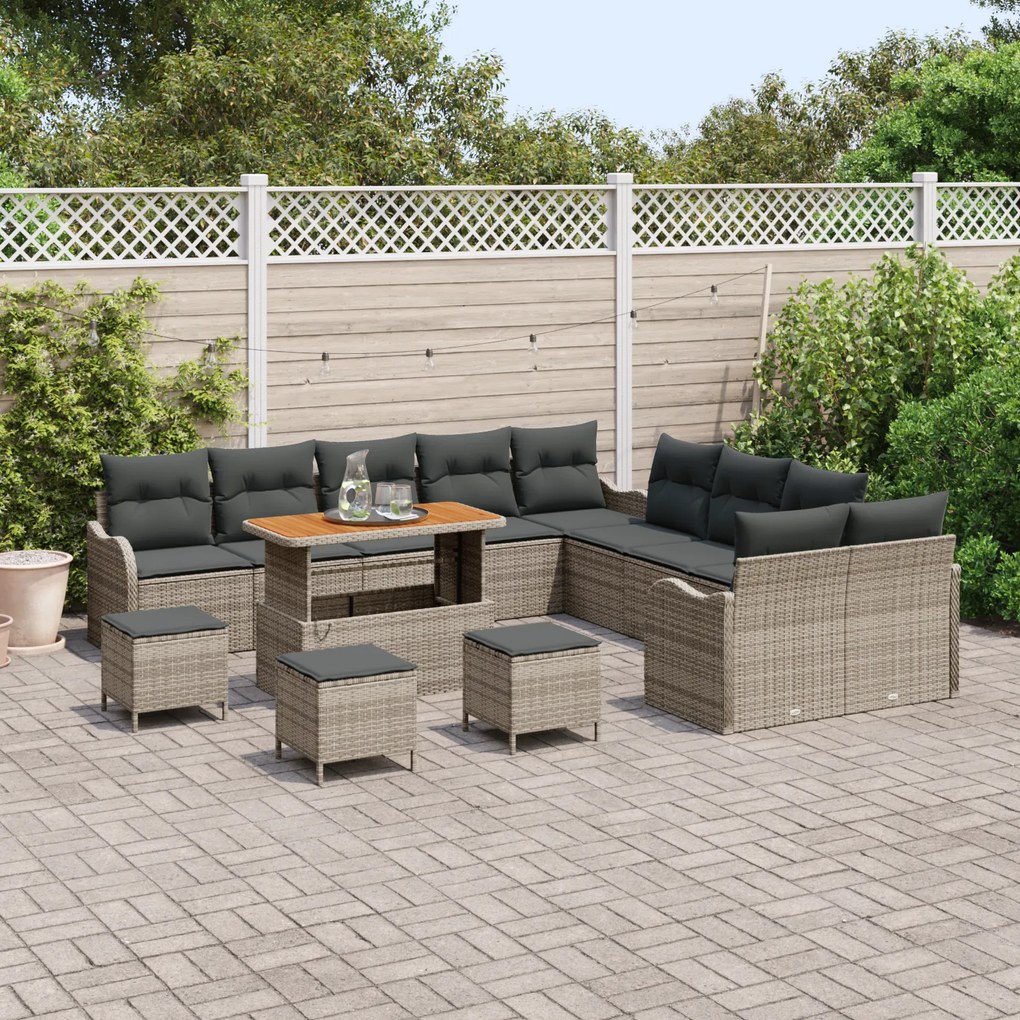 Conjunto de Sofás de Jardim vidaXL de 14 Peças com Almofadas Cinza Rat