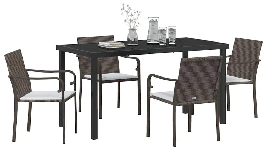 Conjunto de Jantar de Jardim de 5 Peças com Almofadas - Rattan Poli Ca