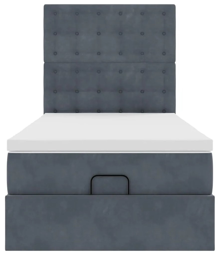 Estrutura cama otomana colchões 90x190cm veludo cinzento escuro