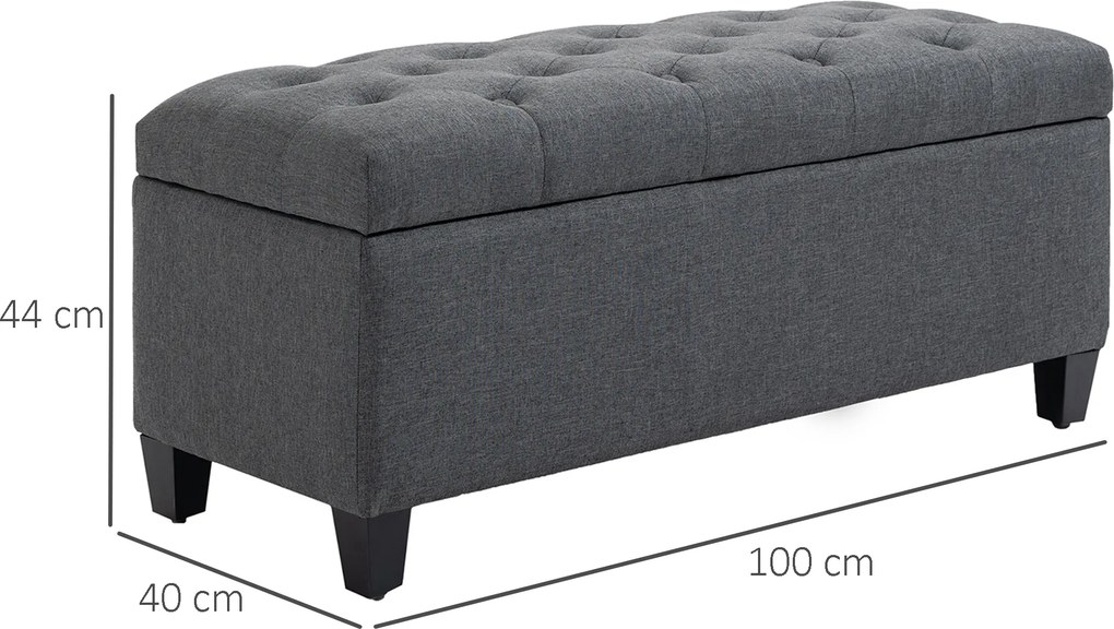 Banco com espaço de arrumação 100 x 40 x 44 cm ou para cama, baú de arrumação para sala, quarto e hall de entrada, cinzento escuro