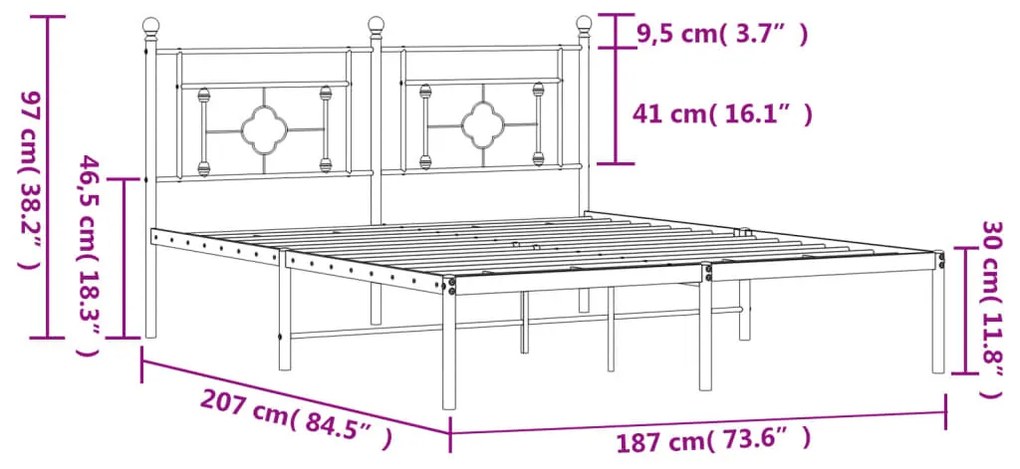 Estrutura de cama em metal com cabeceira 180x200 cm preto