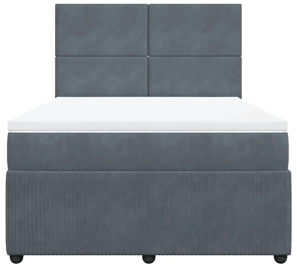 Cama com molas/colchão 140x190 cm veludo cinzento-escuro