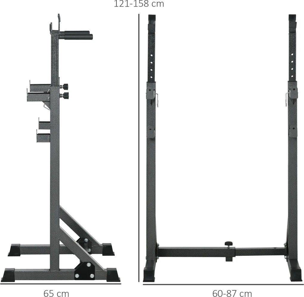 Suporte para Barras de Pesos com Largura e Altura Ajustáveis Suporte de Musculação com Estrutura de Aço 60-87x65x121-158 cm Preto