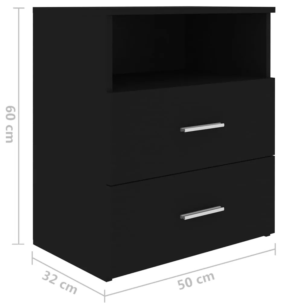 Mesas de cabeceira 2 pcs 50x32x60 cm preto