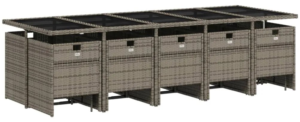 15 pcs conjunto jantar p/ jardim c/ almofadões vime PE cinzento