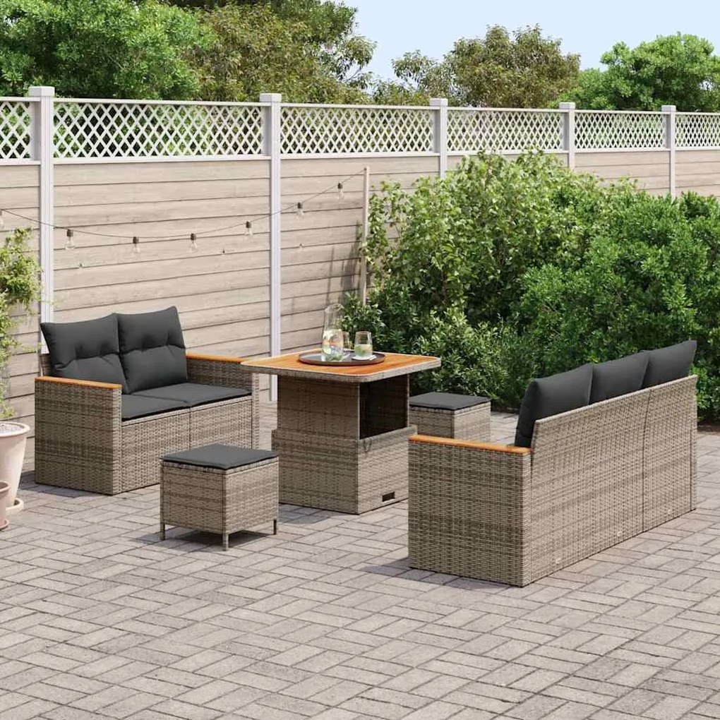 Conjunto de Sofás para Jardim vidaXL de 8 Peças com Almofadas Cinza Ra