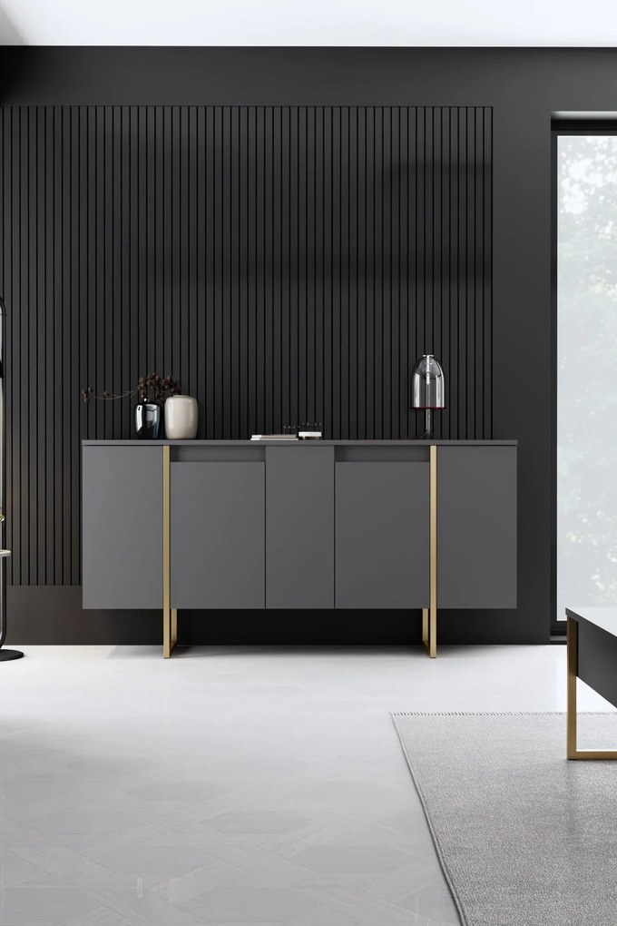 Conjunto de Mobiliário de Sala Luxe – Antracite e Dourado – Console 16
