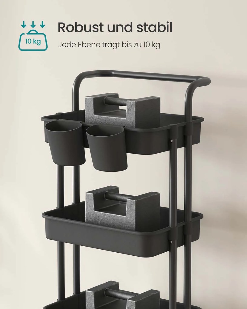 Carrinho com 4 prateleiras 37,3 x 42,5 x 115 cm preto