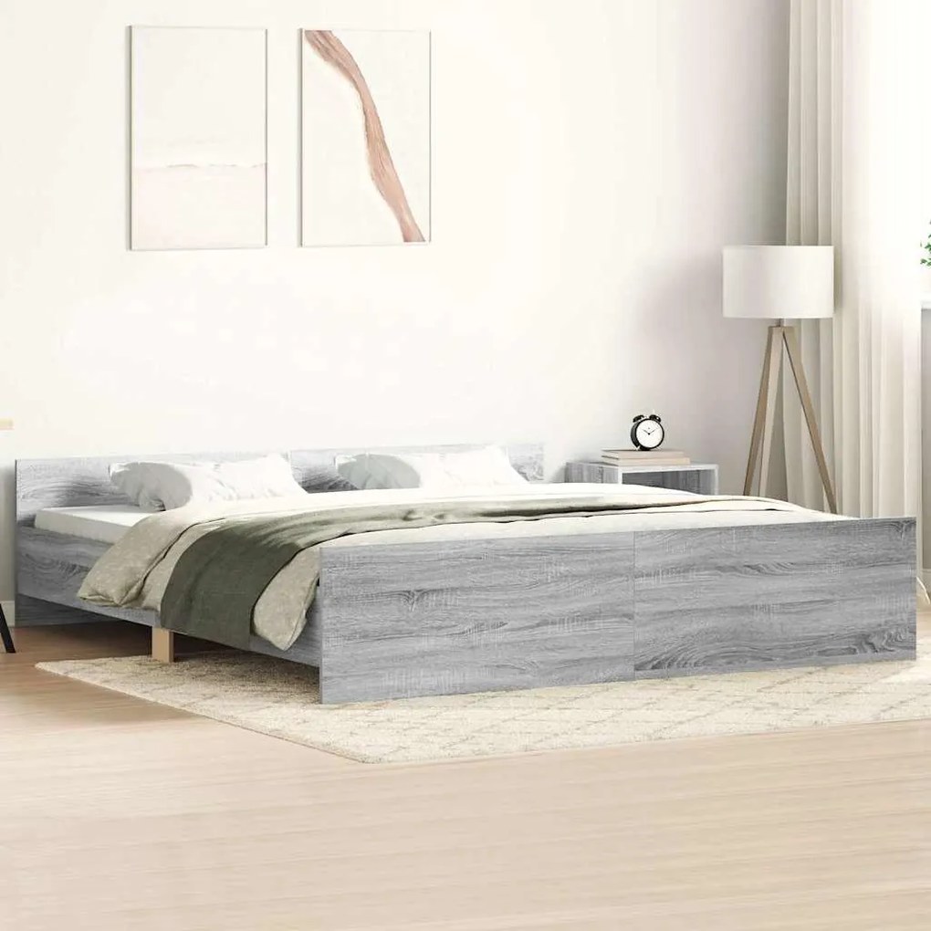 Estrutura de cama c/ painéis de cabeceira e pés cinzento sonoma