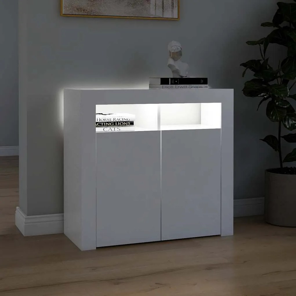 Aparador com luzes LED 80x35x75 cm branco