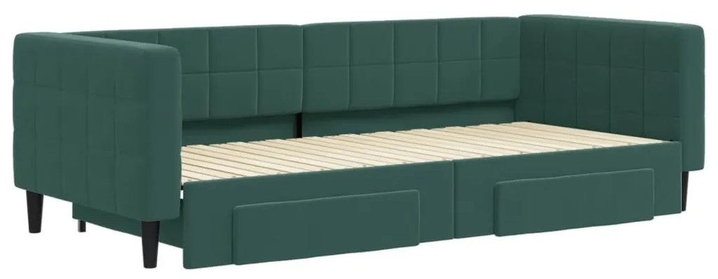 Sofá-cama c/ gavetão e gavetas 90x200 cm veludo verde-escuro