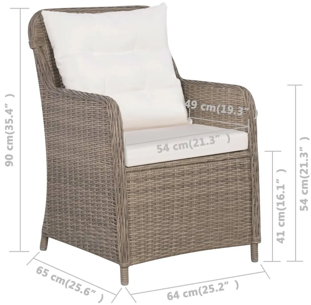 Cadeiras de exterior c/ almofadões 2 pcs vime PE castanho