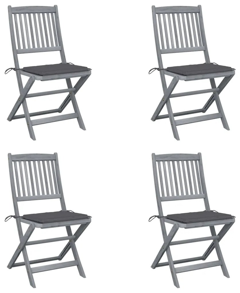 vidaXL Cadeiras exterior dobráveis c/ almofadões 4 pcs acácia maciça