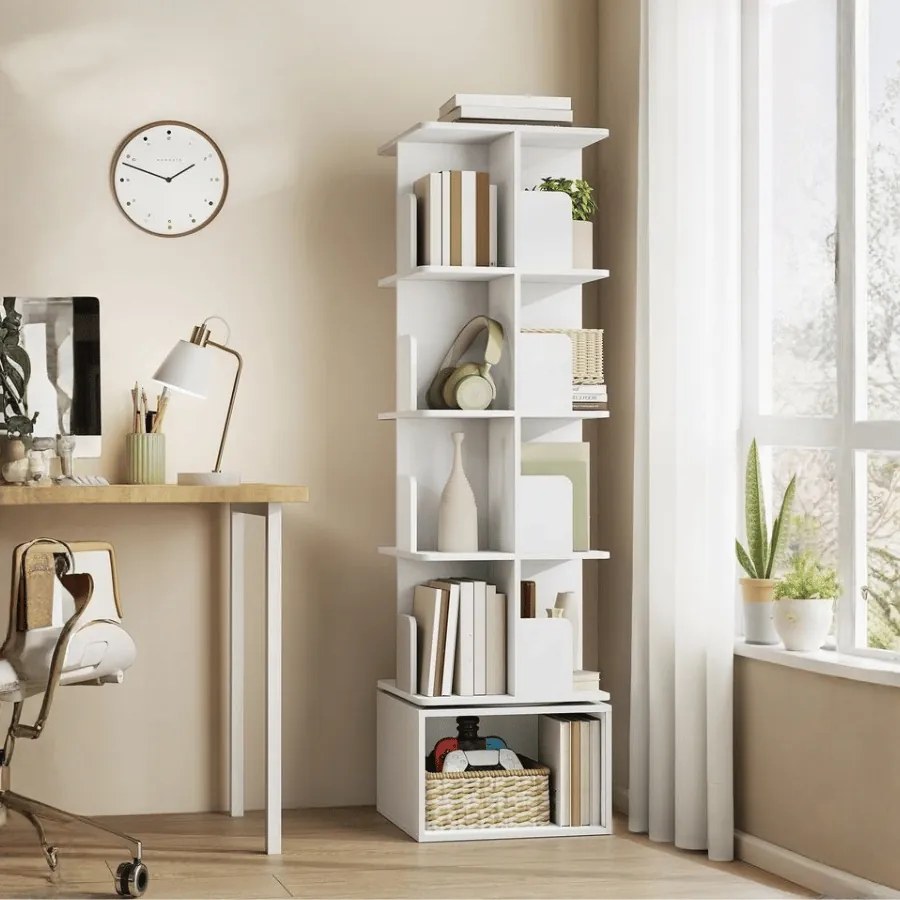 Estante 40 x 40 x 155,8 cm giratória 360° com compartimentos abertos e 5 níveis Coleção Custos Branca