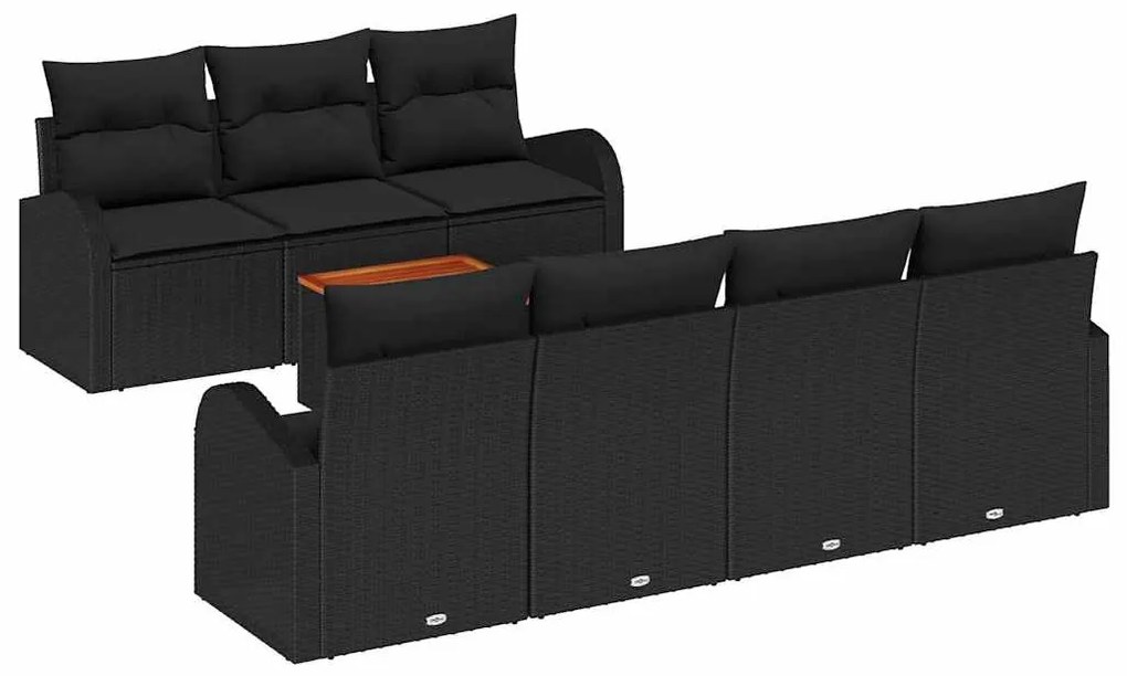 Sofá de Jardim 8 Peças com Almofadas Pretas em Rattan Sintético e Made