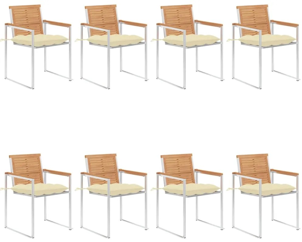 vidaXL Cadeiras de jardim 8 pcs c/ almofadões madeira de teca maciça