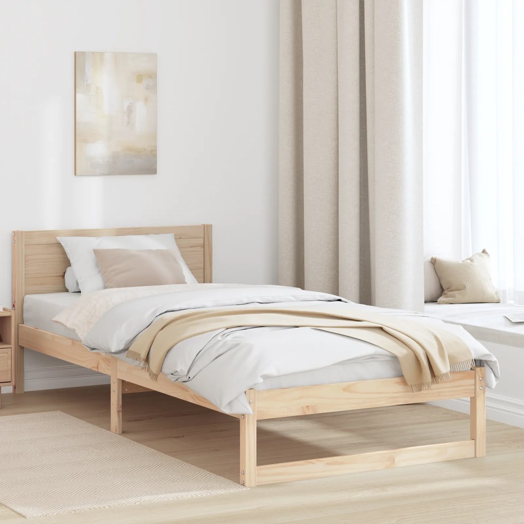 vidaXL Estrutura de Cama Natural Madeira de Pinho Maciça Solteiro
