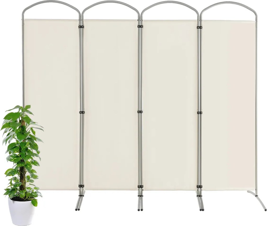 Biombo Separador de Espaços Dobrável de 4 Painéis, 221 x 51 x 188 cm, Estrutura Metálica Resistente, Branco