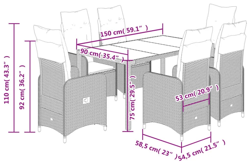 5 pcs conjunto bistrô de jardim c/ almofadões vime PE cinza