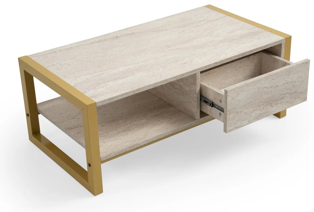Mesa de Centro Haldizen – Travertino Dourado – 105x40x55 cm