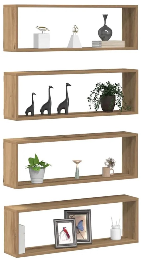 Prateleiras de parede vidaXL 4 pcs Carvalho Artesanal 80x15x26 cm Made