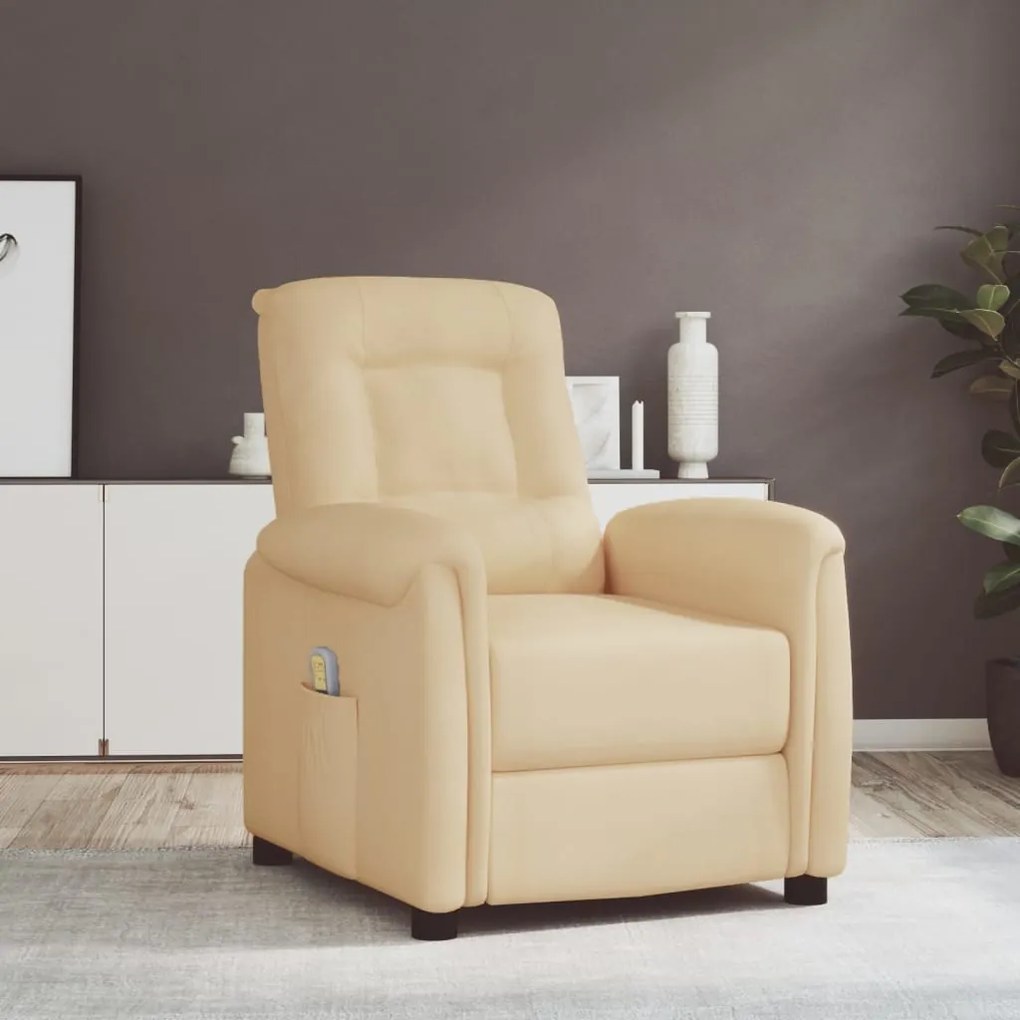 vidaXL Poltrona de massagens tecido de microfibra cor creme