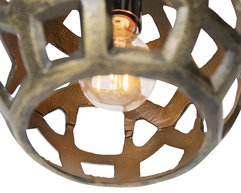 Candeeiro de suspensão industrial dourado antigo redondo 3 luzes - Bobby Industrial