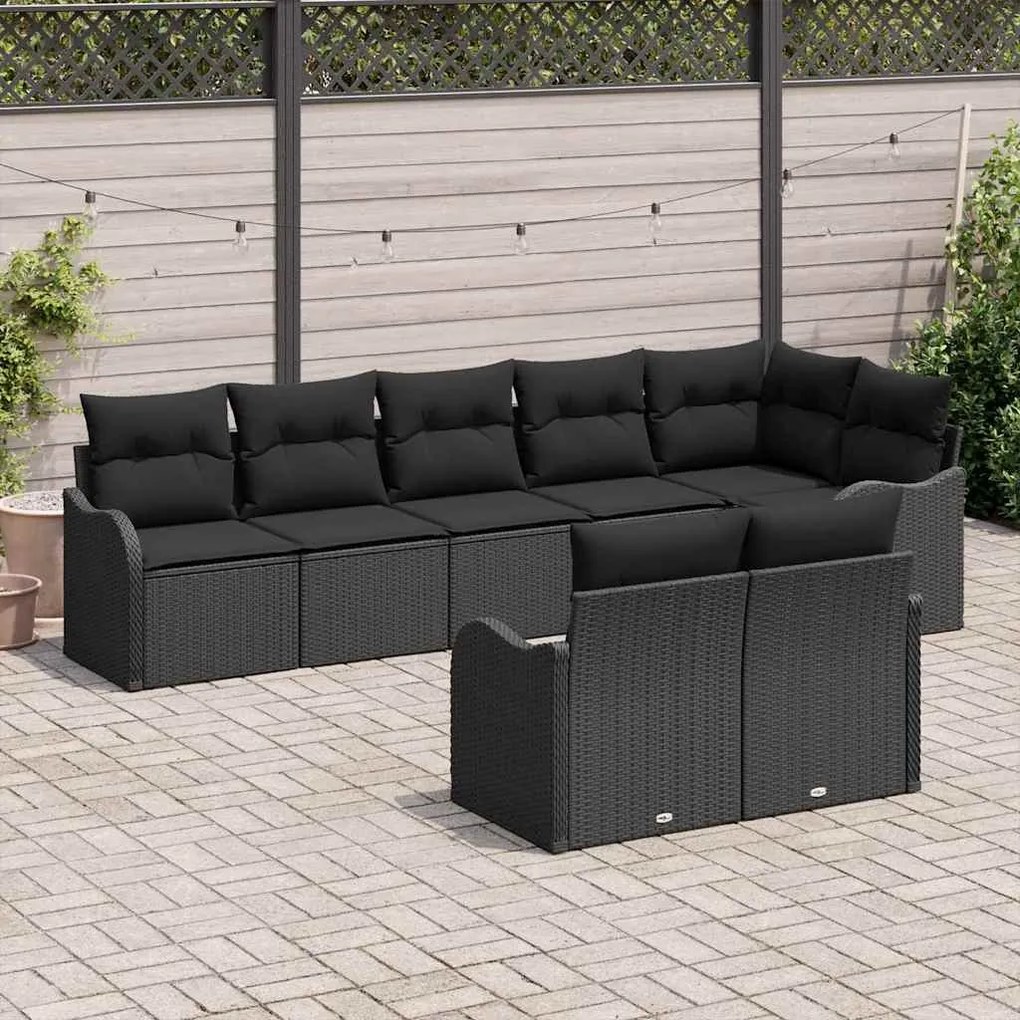 Conjunto de sofá de jardim de 8 peças da com almofadas pretas e rattan
