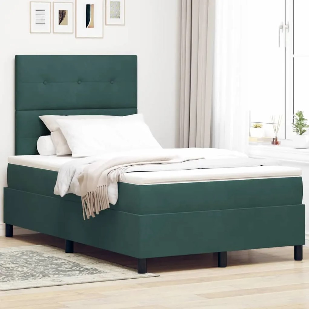vidaXL Cama Box com colchão Verde Escuro 120 x 190 cm tecido