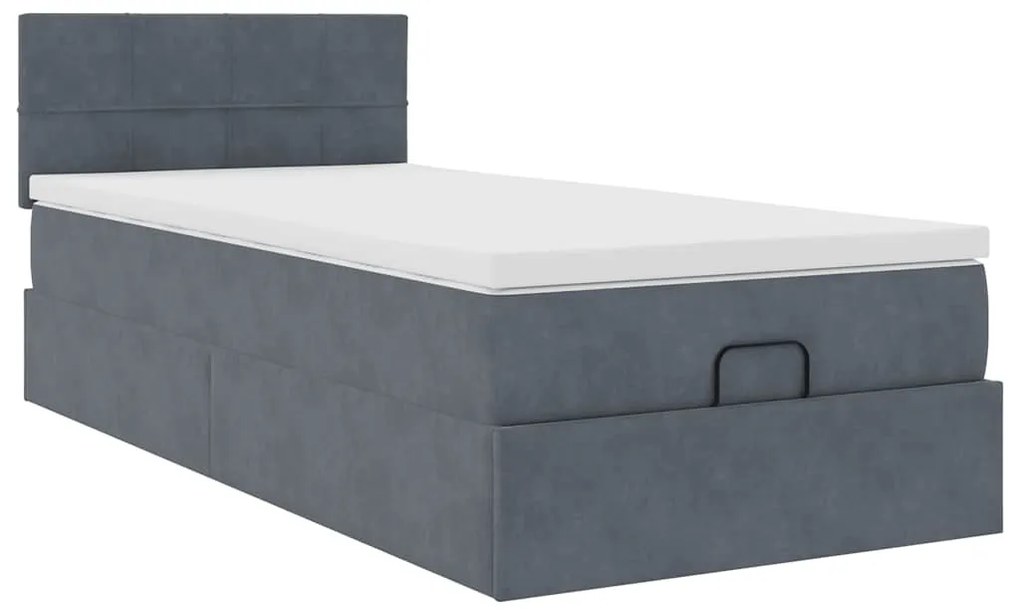 Estrutura cama otomana colchão 90x190 cm veludo cinzento escuro