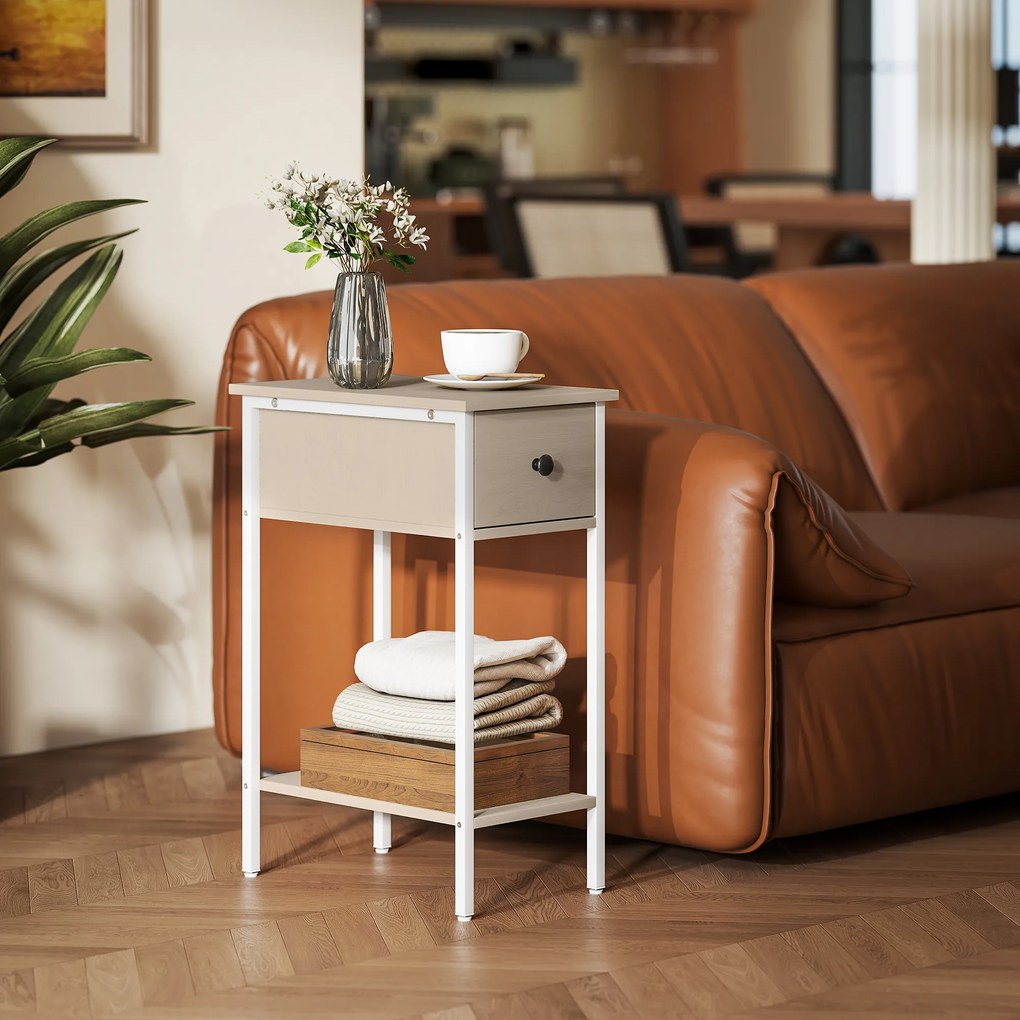Mesa Auxiliar Estreita Mesa Auxiliar Industrial com Gaveta Prateleira Aberta e Estrutura Metálica 25x39,8x58,2 cm Madeira