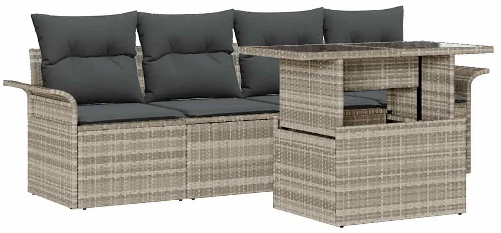 Conjunto de Sofá de Jardim de 5 Peças com Almofadas de Rattan em Polié