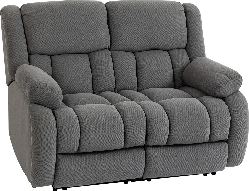 HOMCOM Sofá Reclinável Manual de 2 Lugares Ajuste Separado Revestimento em Veludo Apoio para os Pés Ajustável 145x100x102 cm Cinzento | Aosom Portugal