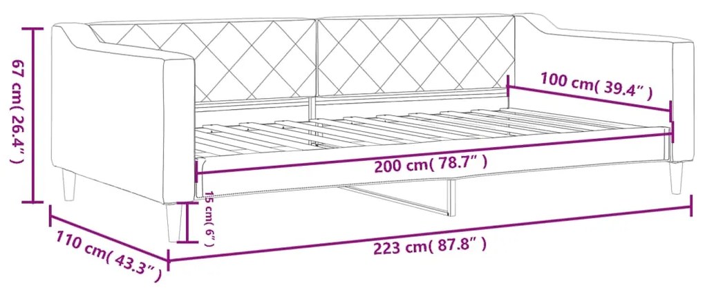 Sofá-cama 100x200 cm tecido cinzento-escuro