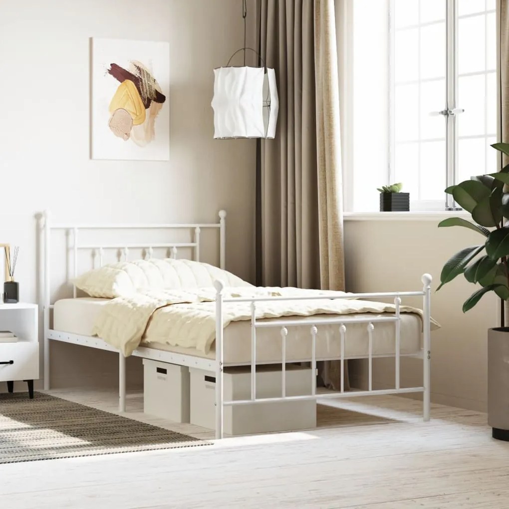 vidaXL Estrutura de cama com cabeceira e pés 100x200 cm metal branco