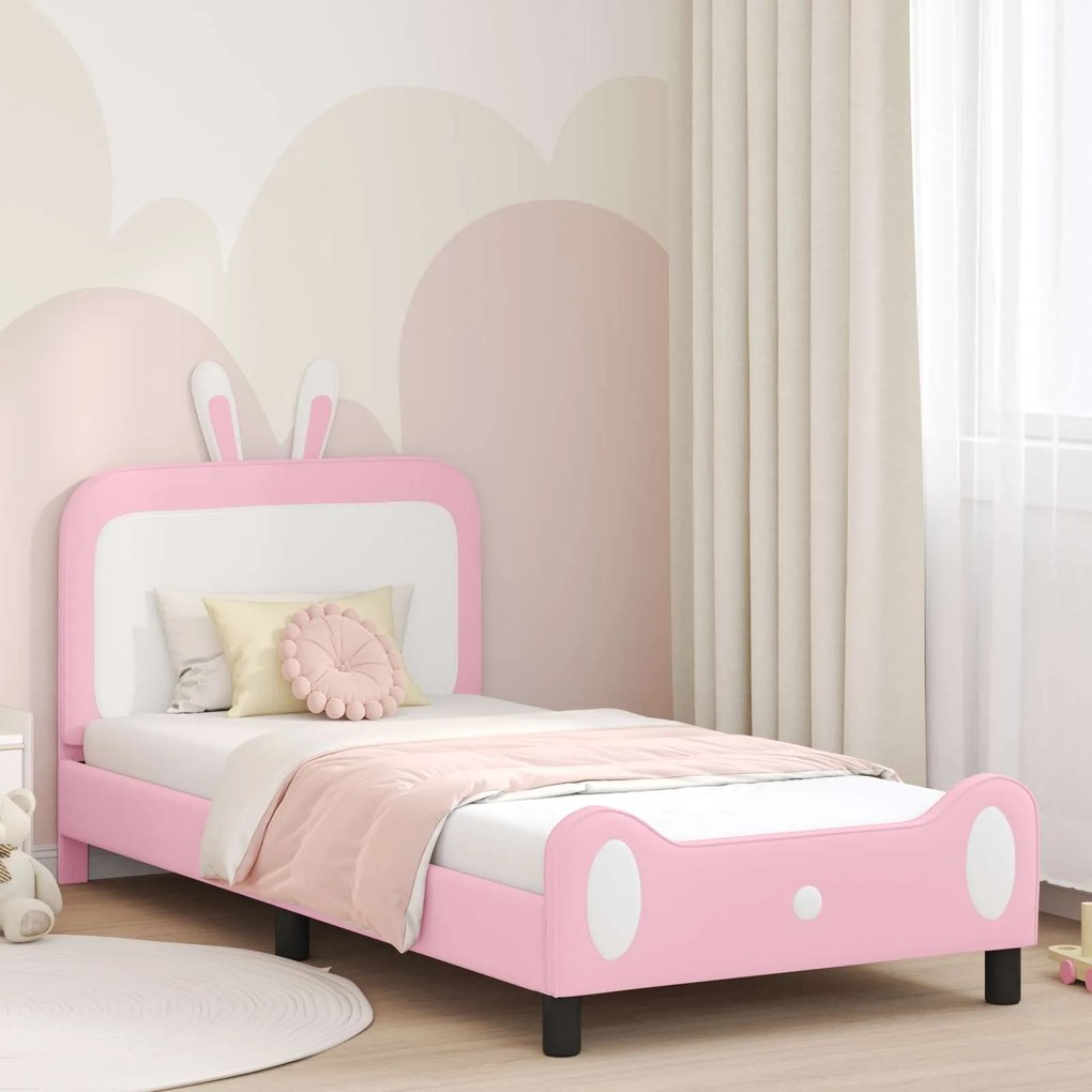 vidaXL Estrutura de Cama Infantil com Cabeceira Rosa 90 x 190 cm PU