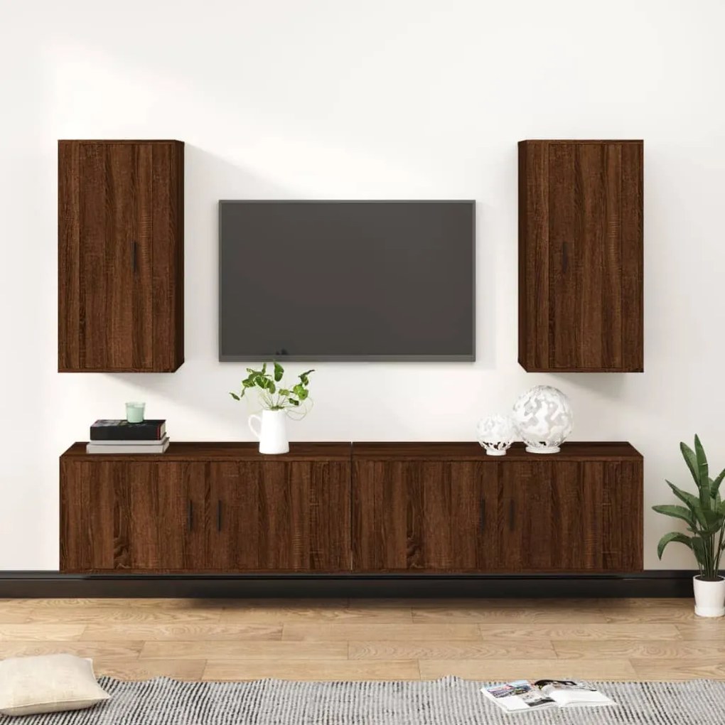 vidaXL Conjunto móveis de TV 4pcs madeira processada carvalho castanho