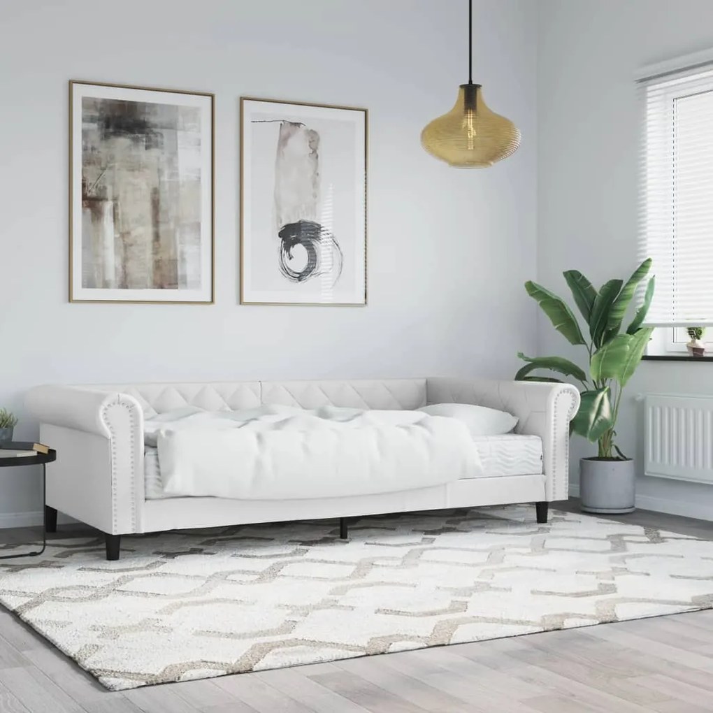 Sofá-cama com colchão 90x200 cm couro artificial branco