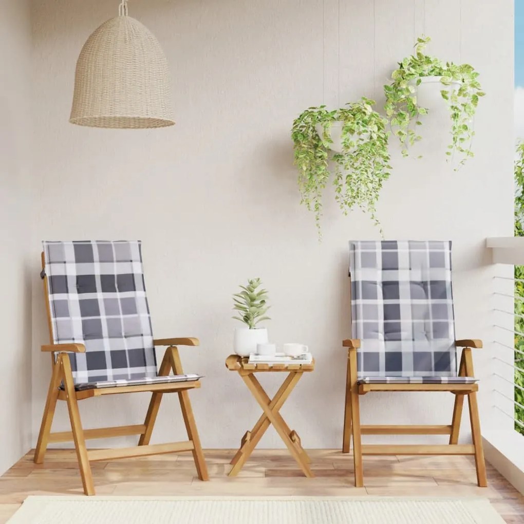 vidaXL Cadeiras de jardim reclináveis c/ almofadões 2 pcs teca maciça