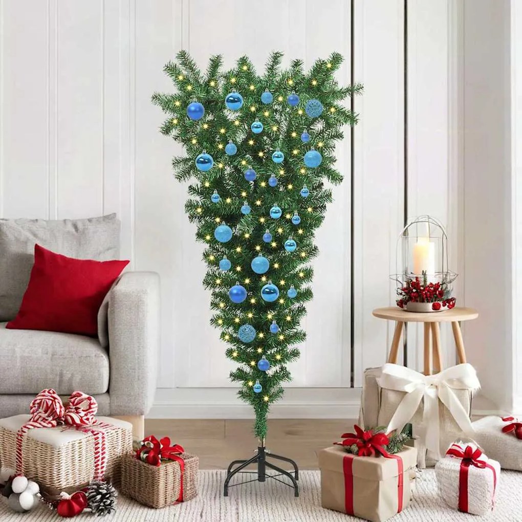 vidaXL Árvore de Natal Artificial Pré-iluminada Invertida com Conjunto de Bolas