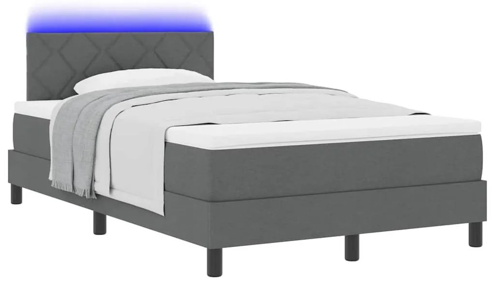 Cama Box com Colchão &amp; LED Cinza Escuro 120x190 cm Tecido