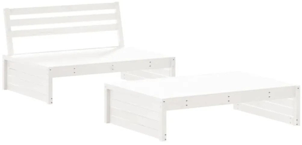 2pcs conjunto lounge jardim c/ almofadões madeira maciça branco